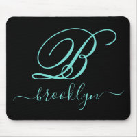 Modern Black Turquoise Handwritten Monogrammed