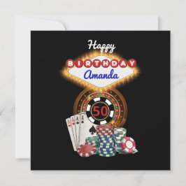 Modern Black Vegas Casino Night Theme Birthday Karte