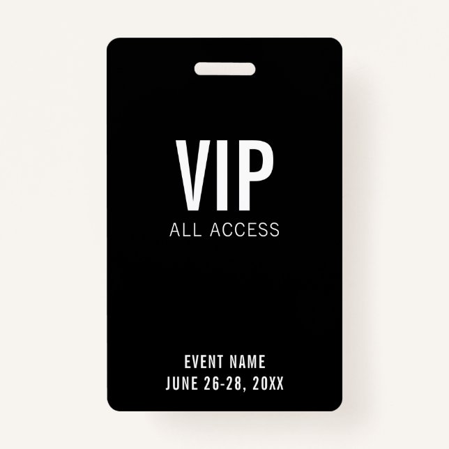 Modern Black VIP All Access QR Code Event  Ausweis (Vorderseite)