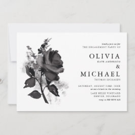 Modern Black Watercolor Rose Engagement Party Einladung