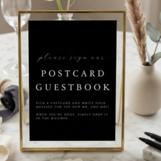 Modern Black Wedding Postcard Guestbook Sign Karte