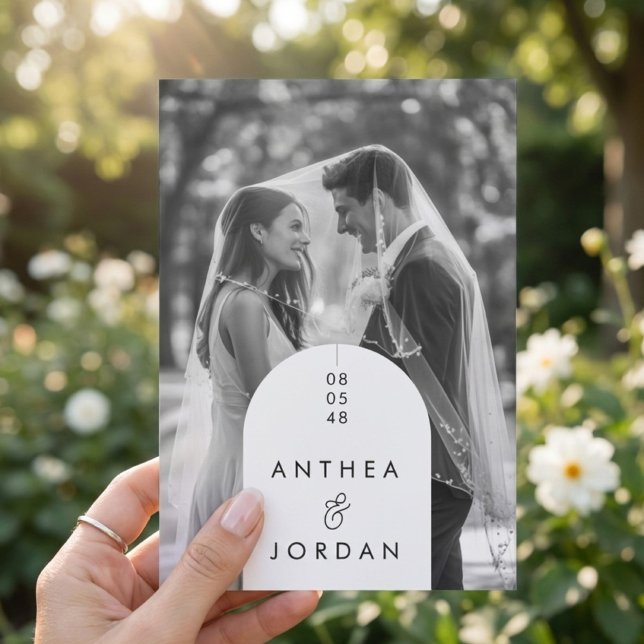 Modern Black & White Arch Photo Wedding Invitation Einladung (Von Creator hochgeladen)