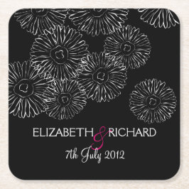Modern Black White Boho Chic Daisy Wedding  Rechteckiger Pappuntersetzer