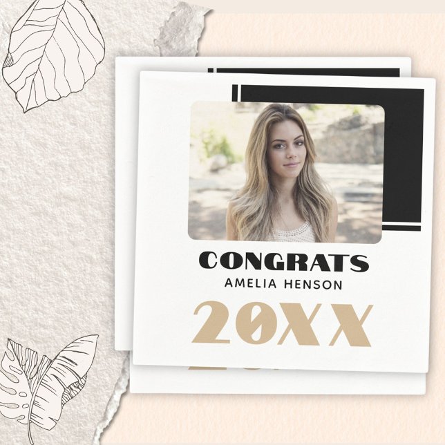 Modern Black White Congrats Graduate Photo  Serviette (Von Creator hochgeladen)