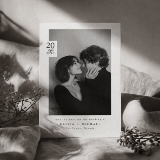 Modern Black White Editorial Photo Save the Date