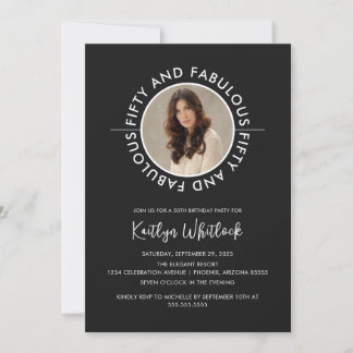 Modern Black White Fifty and Fabulous Birthday Einladung