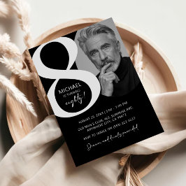 Modern Black & White Geburtstagsparty aus dem 80.  Einladung