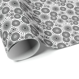 Modern Black White Geometric Flowers Starburst Geschenkpapier