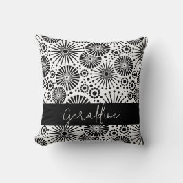Modern black white geometric starburst Name Kissen