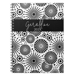 Modern black white geometric starburst Name Notizblock