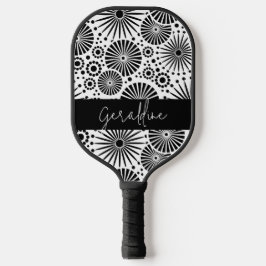 Modern black white geometric starburst Name Pickleball Schläger