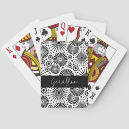 Modern black white geometric starburst Name Spielkarten