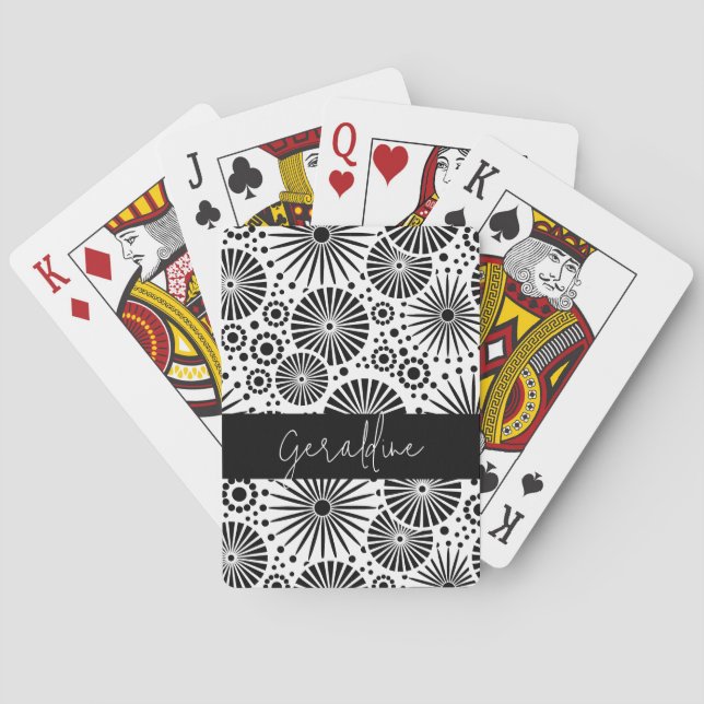 Modern black white geometric starburst Name  Spielkarten (Rückseite)