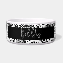 Modern black white geometric starburst Pet Name Napf