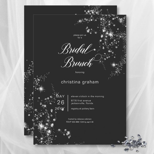 Modern Black & White Glam Diamonds Bridal Brunch Einladung (Modern Black & White Glam Diamonds Bridal Brunch Invitation)