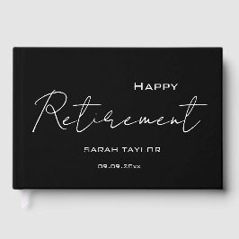 Modern Black White Happy Retirement Personalized  Gästebuch