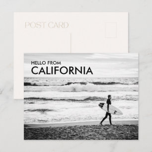 Modern Black & White Hello aus Kalifornien Beach Postkarte