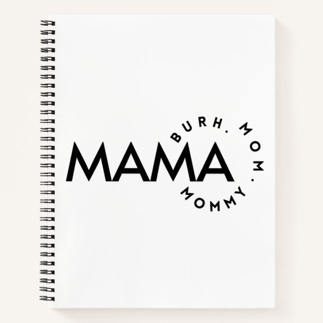 Modern Black & White Mama Mommy Bruh Notebook Notizbuch (Vorderseite)