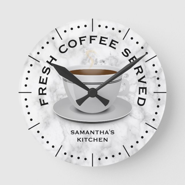 Modern Black White Marble Coffee Theme Kitchen   Runde Wanduhr (Vorderseite)