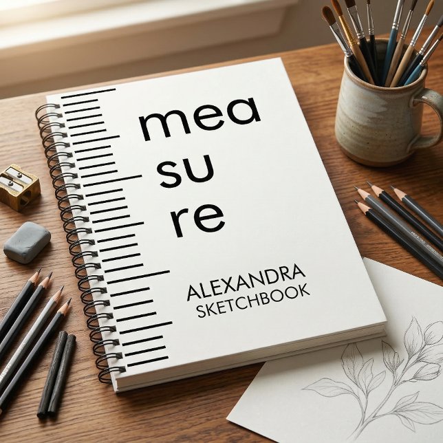 Modern Black White Measure Typography Sketchbook Notizbuch (Von Creator hochgeladen)