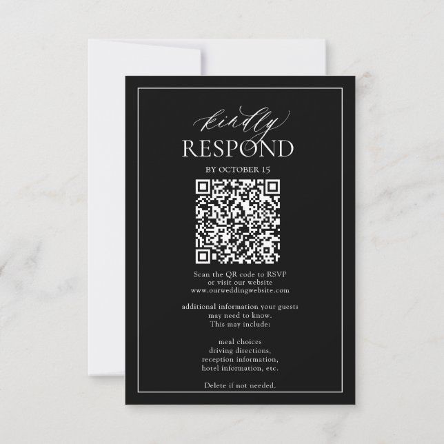 Modern Black White Monogram Wedding QR Code RSVP  Karte (Rückseite)