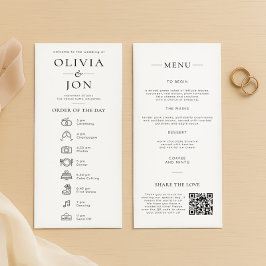 Modern Black White Order of Day and Menu Wedding Programm