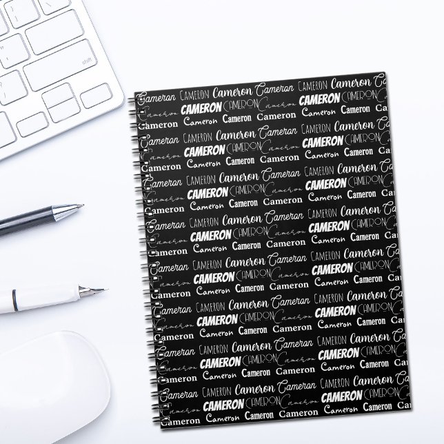Modern Black White Personalized Name Collage Notizblock (Von Creator hochgeladen)
