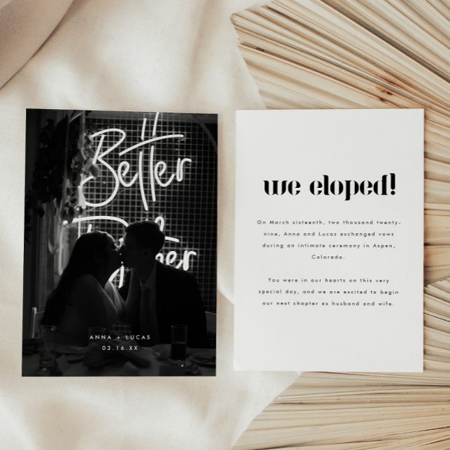 Modern Black & White Photo Wedding Elopement Ankündigung (Von Creator hochgeladen)