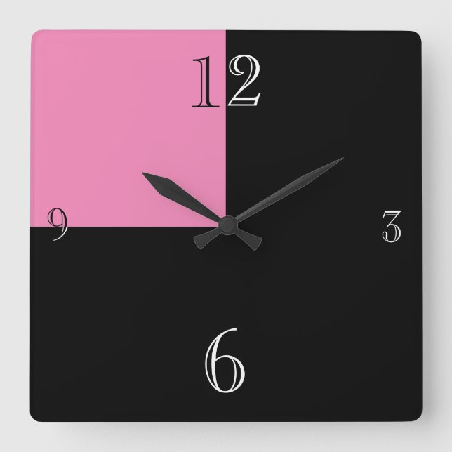 Modern Black White Pink abstract Quadratische Wanduhr (Vorderseite)