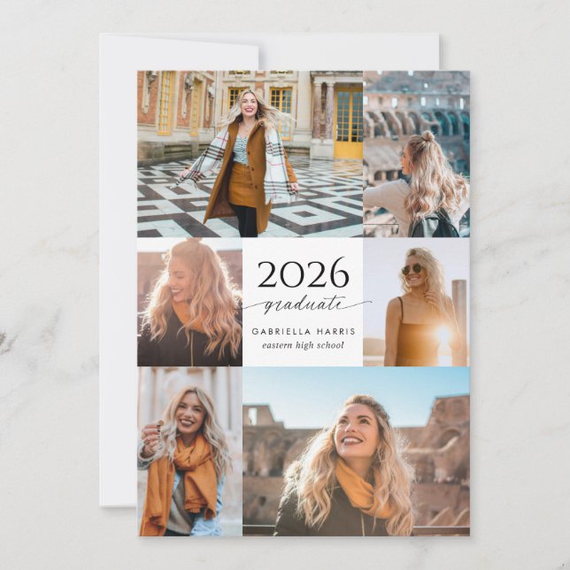 Modern Black + White Script 2026 Graduation Einladung (Vorderseite)