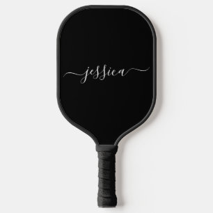 Modern black white script name pickleball schläger