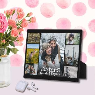 Modern Black White Text Sisters Foto Collage Fotoplatte