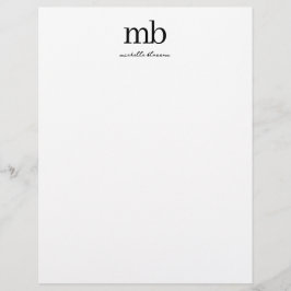 Modern Black White Trendy Script Initial Monogram Briefbogen