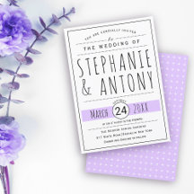 Modern black, white typography lavender wedding