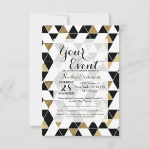 Modern Black, White und Imitats Gold Dreiecke Einladung