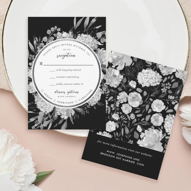 Modern Black & White Watercolor Floral Frame RSVP (Von Creator hochgeladen)