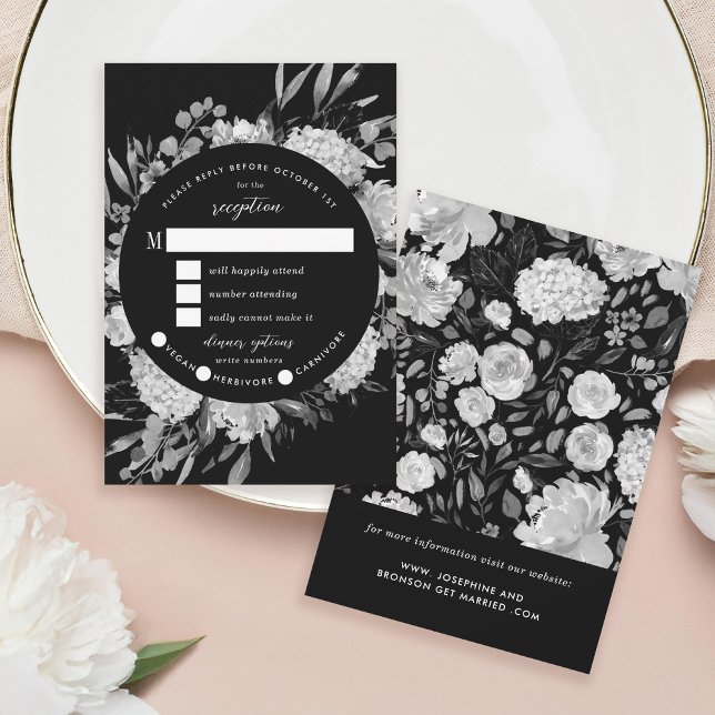 Modern Black & White Watercolor Floral Frame RSVP (Von Creator hochgeladen)