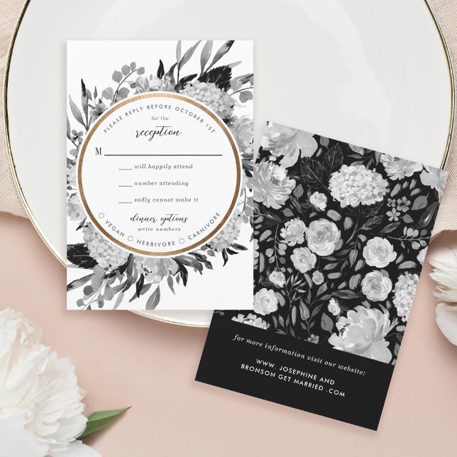 Modern Black & White Watercolor Floral Frame RSVP (Von Creator hochgeladen)
