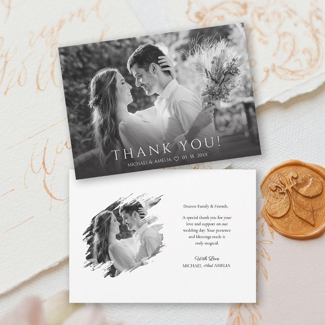 Modern Black & White Wedding Dankeschön Card Dankeskarte ( Black & White Wedding Thank You Card)