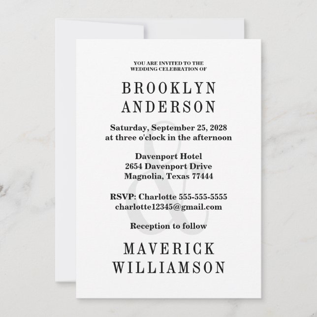 Modern Black & White Wedding Photo Einladung (Vorderseite)