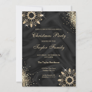 Modern Black Winter Gold Snow Weihnachten Party Einladung