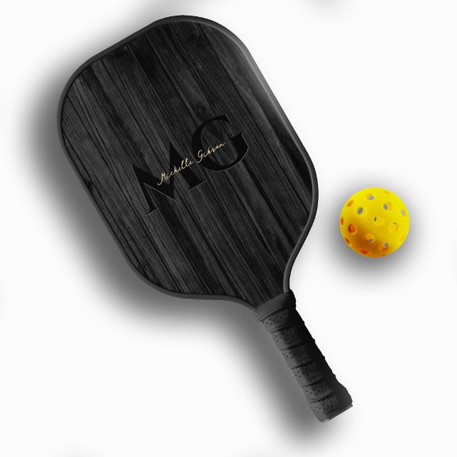 Modern Black Wood Gold Monogram Initials Pickleball Schläger (Modern Black Wood Gold Monogram Initials Pickleball Paddle)