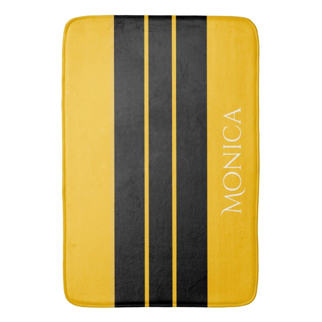  modern black &yellow  monogram name badematte (Vorderseite Vertikal)