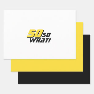 Modern Black Yellow Typografie 50. Geburtstag Geschenkpapier Set