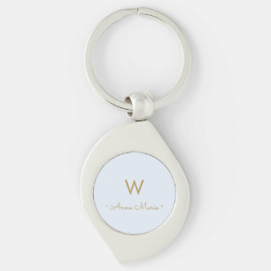 Modern Blass Blue Gold Minimalistisch Monogram Schlüsselanhänger