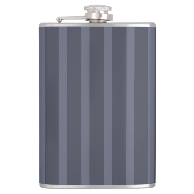 Modern Blau Grau Gestreift Flachmann (Vorderseite)