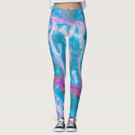 Modern Blau Pink Weiß Abstrakte Farbe Leggings