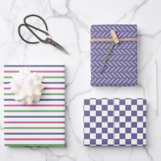 Modern Blau, Rosa, Grüne Streifen, Blau Kariert Geschenkpapier Set