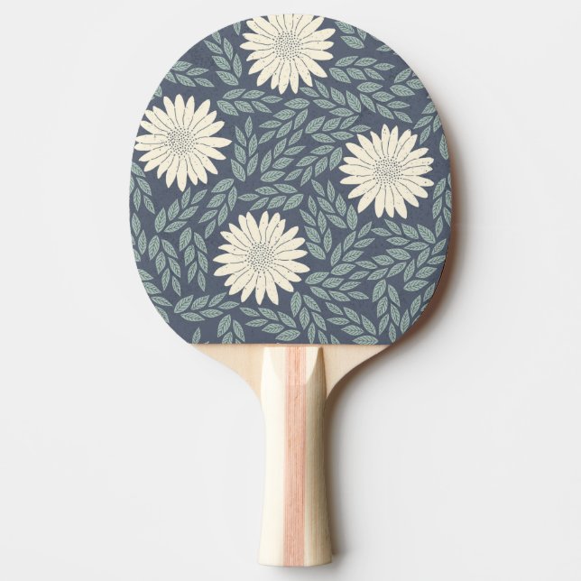 Modern Blau Weiß Blätter Muster Tischtennis Schläger (Vorderseite)