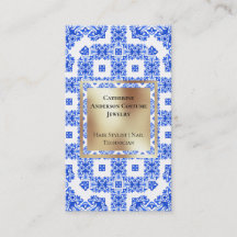 Modern blaue, weiße Fliesen, goldfarbenes Quadrat